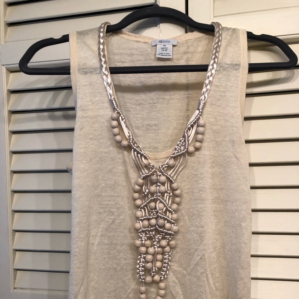 Beaded silk and linen top